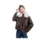 Кофейный с бежевым меховым воротником