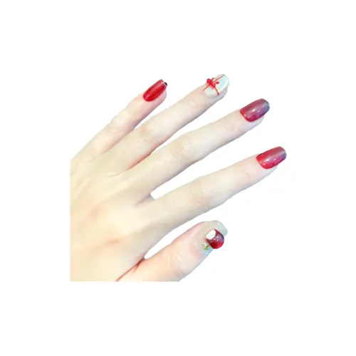 LEMONAIL Красный Дофаминовая одежда Handcrafted False Nail Короткий LADDER Короткий Квадрат Круглый Вишнево-красный