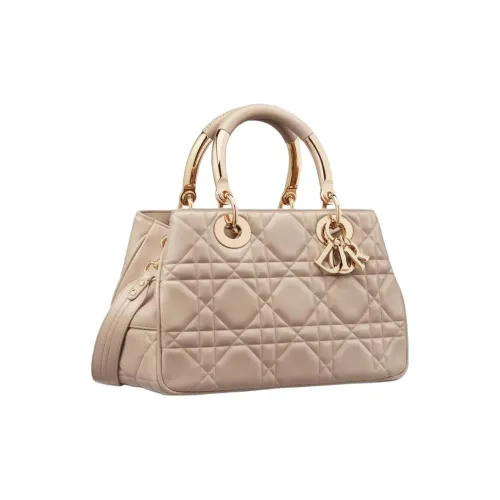 DIOR Телячья кожа Сумка Lady Dior Сумка через плечо Сумка среднего размера Женская Бежевая