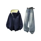 Темно-синий топ + синие штаны