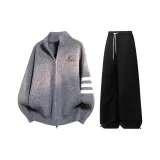 Комплект одежды (Ткани, Серый топ + Черные штаны с флисовой подкладкой)