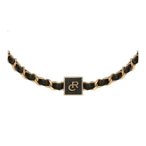 Ретро Шик Брасс Золото-Покрытие RC Буква Кожа Ожерелье Женское