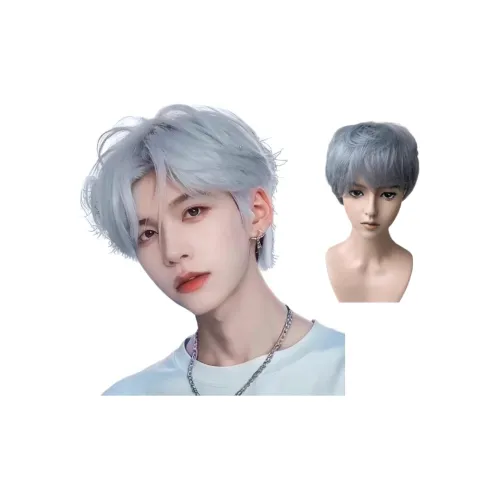 YOUXI Корейский стиль Светло-синий Серый Естественный Повседневный Ледяной Синий Перука для коротких волос