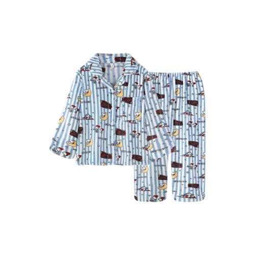 XIAOLIZI Синие полосы Moon Puppy Утолщенный и с флисовой подкладкой Женские пижамные комплекты
