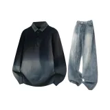 Чёрный свитер + синие джинсы