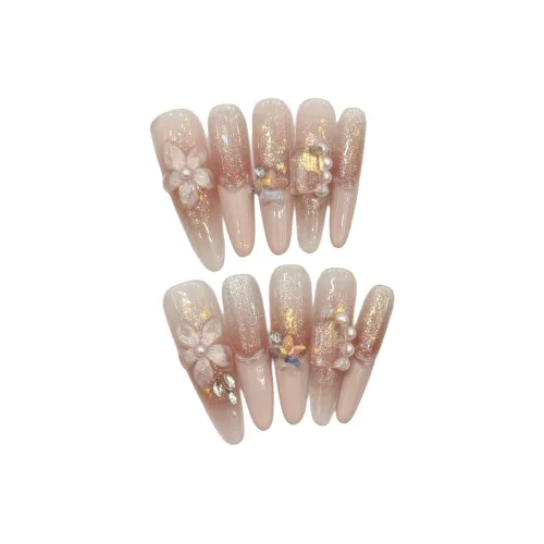 KDOW Лето Dream Whisper Nude Shimmer Nail Art Handcrafted Detachable Fake Nails Pointed Type Pink Gradient