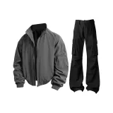 Серый рабочий стиль куртка + черный рабочий стиль джинсовая куртка