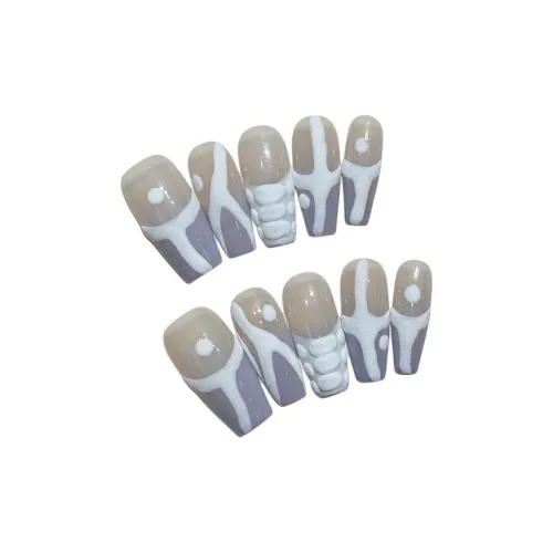 Rui Jin Осветляющий Атмосферный Весенний Летний Премиум Y2K False Nail MID Длина Белый Градиентный Французский 26 мм