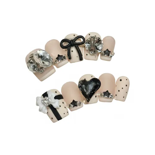 Rui Jin Лето CHANEL Inspired Ручной Бант Нежно-розовый False Nail Короткий Черный белый Однотонный Милый 18mm