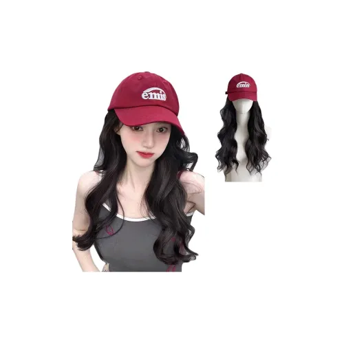 MUNINGFEI Шапки Кепки Парики Интегрированные Длинные Волосы Мода Красная Бейсболка с Пом Высокотемпературная Пряжа Длинные Кудрявые Волосы
