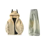 Хаки + Желтый Грязь Джинсы с Флисовой Подкладкой