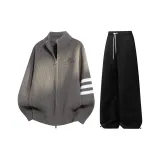 Комплект одежды (Хаки серый топ + черные штаны с флисовой подкладкой)