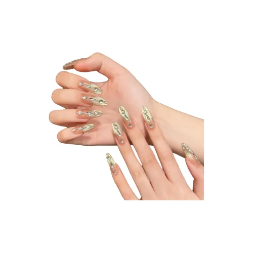 Yun Yue Joe Позолоченный Кошачий глаз False Nail Овал Длинный Золотой Градиентный Сияние