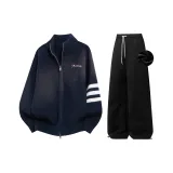 Комплект одежды (Темно-синий топ с эффектом сажи + черные штаны с флисовой подкладкой)