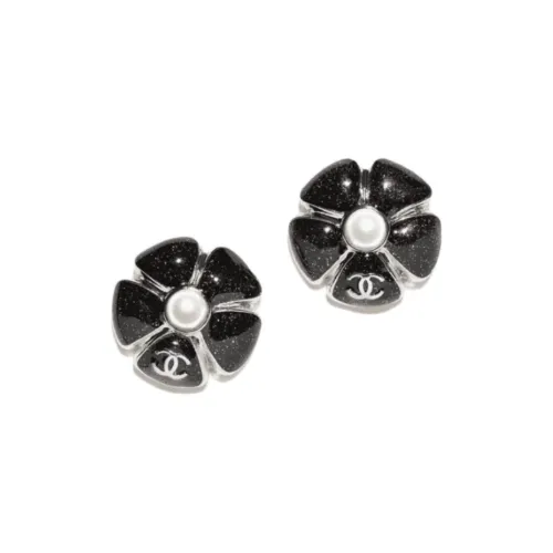 CHANEL Металл Серьги-гвоздики Женские Серебристый Черный Жемчужный Белый
