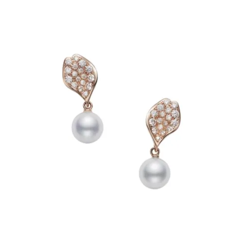MIKIMOTO Akoya Жемчужные Серьги Женские Розовое Золото Белый