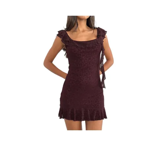 Motel Rocks Rolita Мини Платье In Ditsy Flock Burnt Бордовый Без рукавов Платье Женское