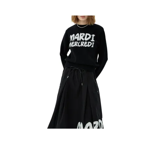 MARDI MERCREDI ACTIF Sports Fw25 BRUSH JACQUARD PULLOVER_Черный Белый Свитшот Корейский стиль Женский