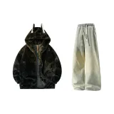 Чёрный + Желтый Грязь Джинсы с Флисовой Подкладкой