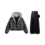 Комплект одежды (Камуфляжный топ + черные штаны с флисовой подкладкой)