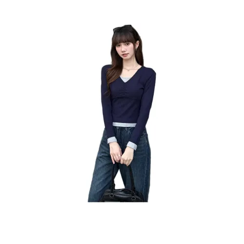 VENICEW Темно-синий с наклейкой бренда VN женские футболки T