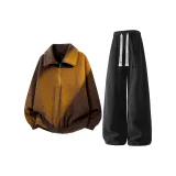 Кофейный топ + черные штаны (с флисовой подкладкой)