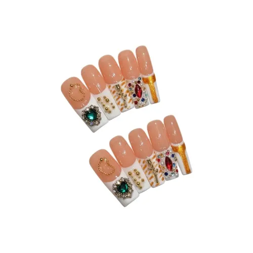 Rui Jin Винтаж Дворцовый стиль False Nail MID Длина Белый Однотонный Блестки 28мм