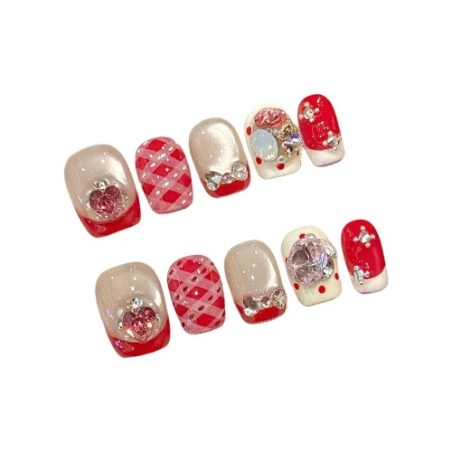 YUNYUEQIAO HAIPAI Возлюбленная Sweet Style Bowknot Клетчатый Ромб Кристальный Кошка'S Eye False Nail Короткий LADDER