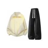 Бежевый абрикосовый топ + черные штаны (с флисовой подкладкой)