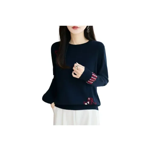 Mu Xiao Xin Темно-синий с MU Xiaoxin Бренд Наклеенный Женский Трикотаж