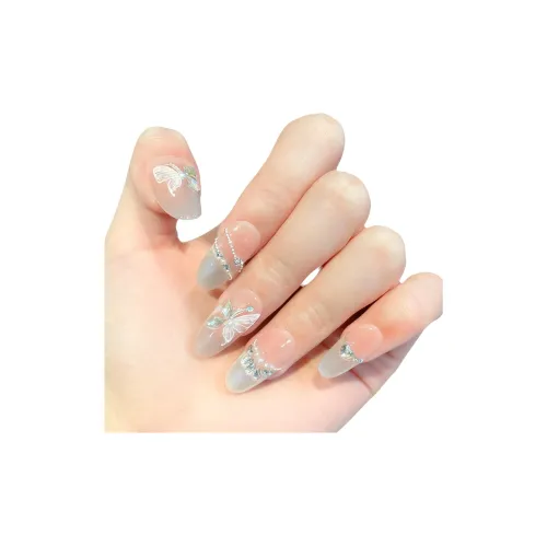 LEMONAIL Кокетливый стиль Handcrafted False Nail Овал MID Длина Телесный Ледяная прозрачность Жемчужный Бабочка Smudge S M L XL