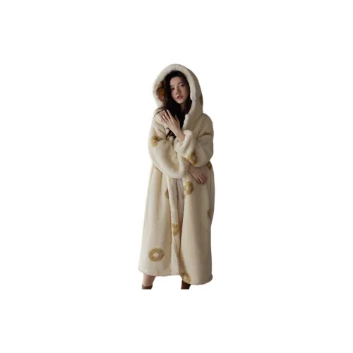 Dippanis Заварной Цвет печенья Сон Сиреневый [Версия Warmth Утолщенный и с флисовой подкладкой] Женские Банные халаты