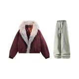 Красные + Желтые Грязные Джинсы с Флисовой Подкладкой