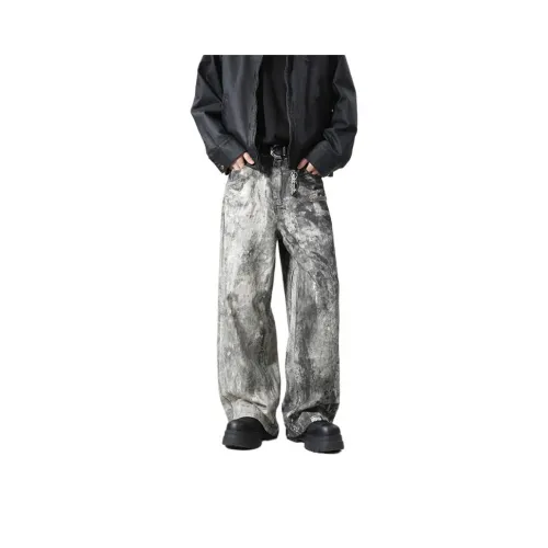 BAOZAN Wasteland Gray Detachable Brand Logo Unisex Jeans BAOZAN Пустошь Серый Съемный Логотип Бренда Унисекс Джинсы