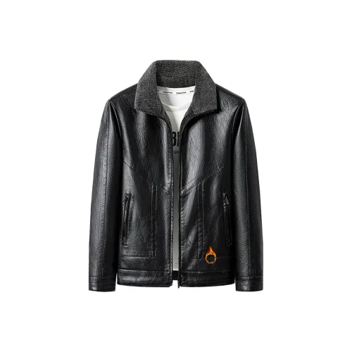 ZUOAN Кожа с меховым воротником Мужская куртка