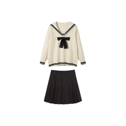 ONENINE34PM Свитер + Плиссированная Короткая Юбка Женские Комплекты с Юбкой