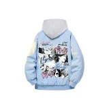 Светло-синий хлопковый пуховик (в комплекте с высококачественным белым и серым свитшотом с фотокемией)