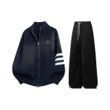 Комплект одежды (Темно-синий топ с эффектом сажи + черные штаны с флисовой подкладкой)