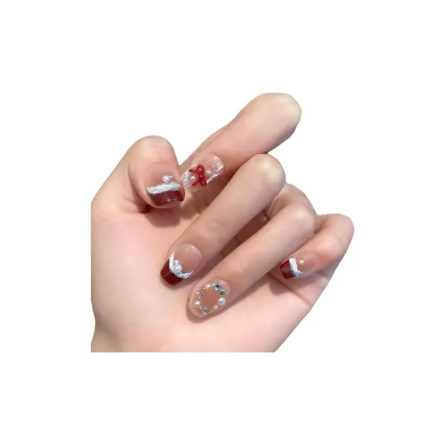 LEMONAIL Pearl Sparkle Handcrafted False Nail MID Длина (размер в длину) Square And Round Карпово-красный Jump Color