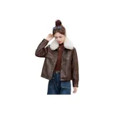 Кофейный с бежевым меховым воротником