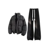 Чёрный хлопковый пуховик + чёрные штаны