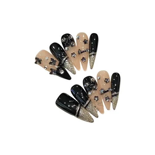 Yun Yue Joe Готический стиль Горячая девушка Эксклюзив Ручная работа Искусственный ногтик Миндаль Длинный Заостренный Черный Jump Цвет Фламинго 30MM