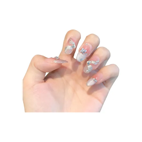 LEMONAIL Pearl Icy Clear Brightening с Sparkle False Nail Almond Oval MID Length (Length Size)