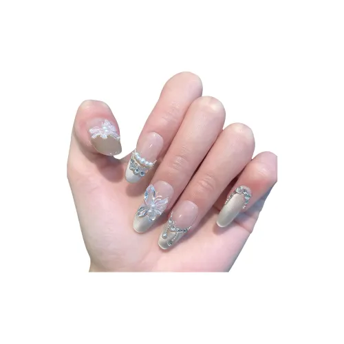 LEMONAIL Ручной работы Кокетливый стиль False Nail Овал Заостренный Тип Телесный Ледяной Прозрачный Градиент Кошачий глаз S M L XL