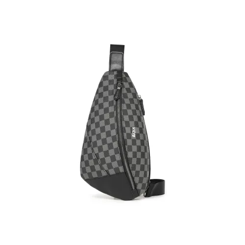 VITRO Полиэстер с ПУ (полиуретан) Sling Сумка Стандартная Мужская Клетка Черный Узор