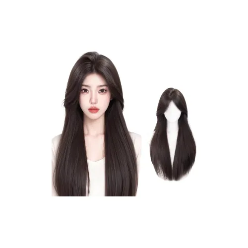GLUNA Средняя часть Белый лунный свет Черный длинный Straight Женская парик Высокая температура Пряжа