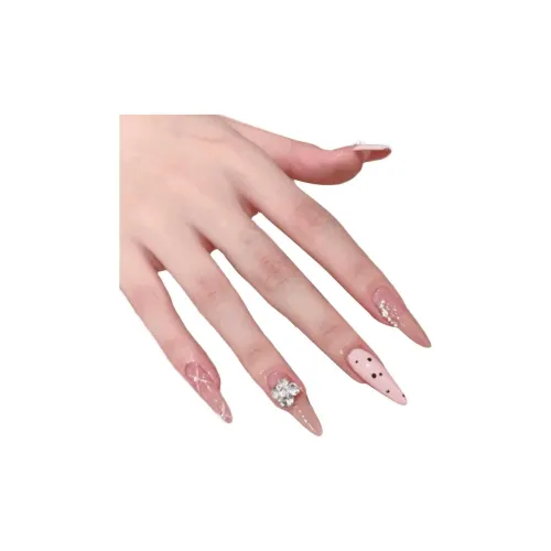 T Z Французский Лето Мягкий Премиум Feel Кирпич False Nail Миндаль Трапеция Длинный Заостренный Розовый Телесный Flashing