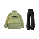 Горох Зеленый Пуховик + Черные Штаны с Флисовой Подкладкой