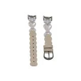 Неоновый белый и абрикосовый, сердце, волновой узор, кожаный ремешок