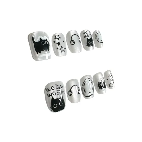 OEING False Nail Короткий Квадрат Серебристый Черный Однотонный Милый